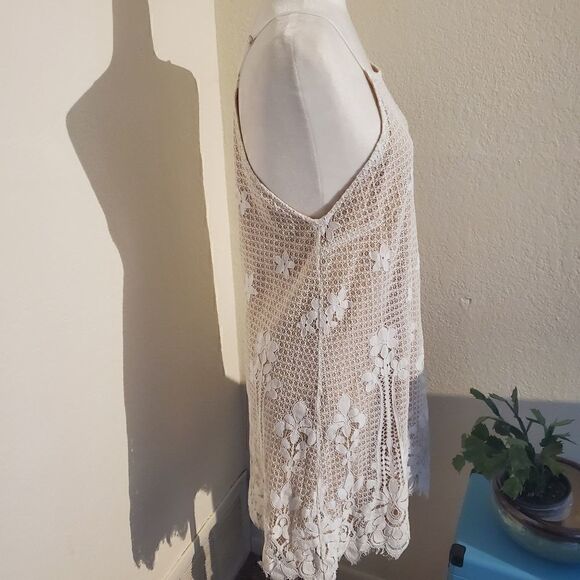 Francesca's Nude Floral Eyelet Dress L - Picture 4 of 13